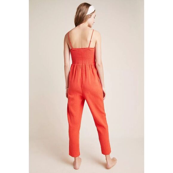 ANTHROPOLOGIE Saturday Sunday Red Orange Gauzy Isabel Tie Front Jumpsuit Medium - Picture 2 of 9